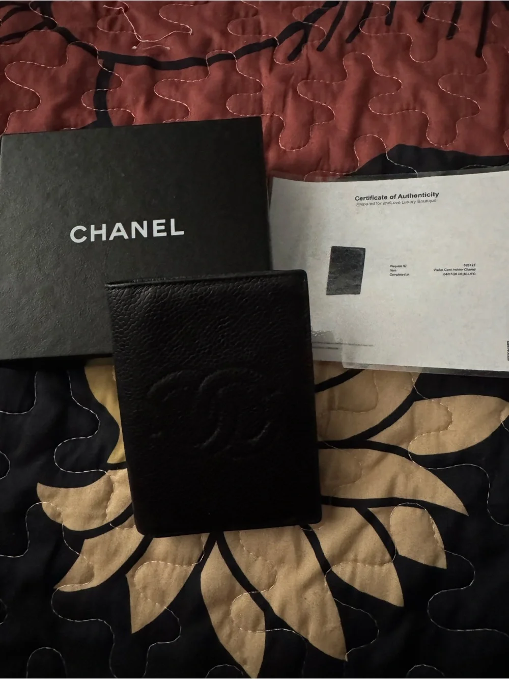 Authentic CHANEL Black Leather Card Holder with Embossed CC Logo